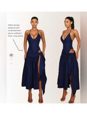 Coucoo Navy Halter Plunge Dress